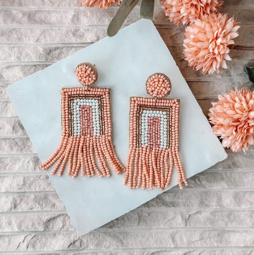 NEW Plunder Pink Seed Bead Fringe Drop Earrings